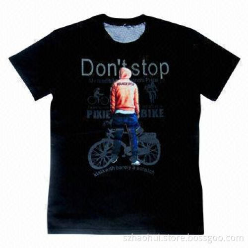 Flocking and Shine Stone Printed T-shirt, Made of Cotton, XS-3XL Sizes